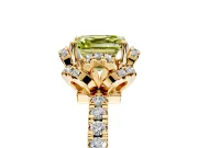 Floral Halo Engagement Ring Setting for Fancy Yellow Asscher Cut Center with Pave Band and Prong Head in Yellow Gold