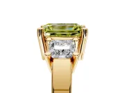 3 Stone Engagement Ring Setting for Fancy Yellow Emerald Cut Center with Matching Side Accents and Prong Head in Yellow Gold