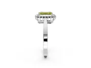 Starburst Halo Engagement Ring Setting for Fancy Yellow Emerald Cut Center with Flat Cathedral Band and Prong Head in Sterling Silver