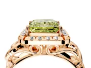 Halo Engagement Ring Setting for Fancy Yellow Princess Cut Center with Open Scroll Shoulders and Prong Head in Rose Gold