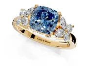 Floral Engagement Ring Setting for Fancy Blue Cushion Cut Center with Marquise Cluster Shoulders and Prong Head in Yellow Gold