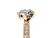 Solitaire Engagement Ring Setting for Heart-Shaped Center with Milgrain-Edged Pave Band and Prong Head in Rose Gold