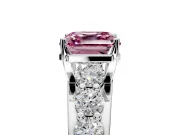 Solitaire Engagement Ring Setting for Fancy Pink Asscher Cut Center with Graduated Shared Prongs and Prong Head in Platinum