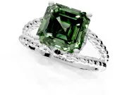 Halo Engagement Ring Setting for Fancy Green Asscher Cut Center with Rope Twist Split Shank and Prong Head in Sterling Silver