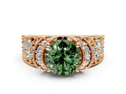 Pave Engagement Ring Setting for Fancy Green Round Cut Center with Curved Accent Rows, Openwork and Prong Head in Rose Gold