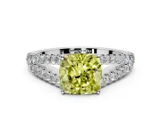 Solitaire Engagement Ring Setting for Fancy Yellow Cushion Cut Center with Pave Split Shank and Prong Head in Platinum