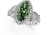 Milgrain Halo Engagement Ring Setting for Fancy Green Marquise Center with Shoulder Bezels and Prong Head in Sterling Silver