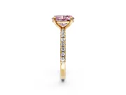 Solitaire Engagement Ring Setting for Fancy Pink Oval Center with Fine Pave Narrow Band and Prong Head in Yellow Gold