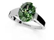 Solitaire Engagement Ring Setting for Fancy Green Oval Center with Tapered Split Shoulders and Prong Head in Sterling Silver