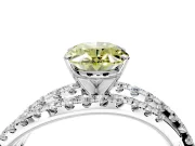 Solitaire Engagement Ring Setting for Fancy Yellow Oval Center with Woven 3-Strand Pave Band and Prong Head in White Gold