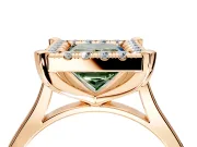Single Halo Engagement Ring Setting for Fancy Green Princess Cut Center with Corner Claws, Plain Band and Prong Head in Rose Gold