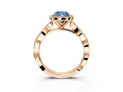Halo Engagement Ring Setting for Fancy Blue Cushion Cut Center with Pave and Plain Twist Band and Prong Head in Rose Gold