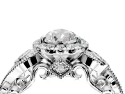 Milgrain Halo Engagement Ring Setting for Pear-Shaped Center with Shoulder Bezels and Prong Head in White Gold