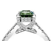 Solitaire Engagement Ring Setting for Fancy Green Emerald Cut Center with Widening Pave Band and Claw Prong Head in Sterling Silver