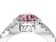 Halo Engagement Ring Setting for Fancy Pink Round Cut Center with Wide-Open Pave Split Shank and Prong Head in Platinum