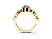 Vintage Station Engagement Ring Setting for Fancy Blue Cushion Cut Center with Accents and Prong Head in Yellow Gold