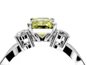 3 Stone Engagement Ring Setting for Fancy Yellow Emerald Cut Center with Pave Twist Band and Prong Head in White Gold