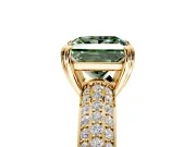 Solitaire Engagement Ring Setting for Fancy Green Princess Cut Center with Multi-Row Pave Accents and Basket Head in Yellow Gold