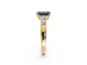 5 Stone Engagement Ring Setting for Fancy Blue Emerald Cut Center with Plain Band and Prong Head in Yellow Gold