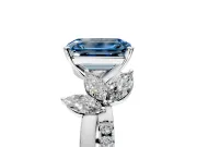 Floral Engagement Ring Setting for Fancy Blue Emerald Cut Center with Trailing Marquise Accents and Prong Head in Platinum