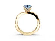 Solitaire Engagement Ring Setting for Fancy Blue Round Cut Center with Milgrain-Edged Pave Band and Prong Head in Yellow Gold