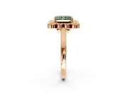 Cluster Halo Engagement Ring Setting for Fancy Green Radiant Cut Center with Milgrain Bezel Accents and Prong Head in Rose Gold