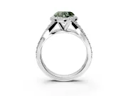 Halo Engagement Ring Setting for Fancy Green Heart-Shaped Center with Narrow Pave Split Shank and Prong Head in White Gold