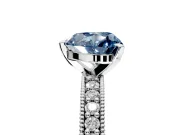 Milgrain Pave Engagement Ring Setting for Fancy Blue Heart-Shaped Center with Accent Band and Prong Head in Platinum