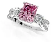 3 Stone Engagement Ring Setting for Fancy Pink Radiant Cut Center with Pave Split Shank and Prong Head in Platinum