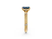 Rope Engagement Ring Setting for Fancy Blue Emerald Cut Center with Accent Shoulders and Prong Head in Yellow Gold