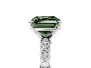 Solitaire Engagement Ring Setting for Fancy Green Asscher Cut Center with Bezel-Dot Beaded Band and Prong Head in Sterling Silver