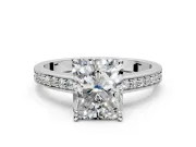 Solitaire Engagement Ring Setting for Radiant Cut Center with Channel-Set Accent Band and Prong Head in Platinum