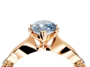 Solitaire Engagement Ring Setting for Fancy Blue Marquise Center with Carved Leaf Shoulders and Prong Head in Rose Gold