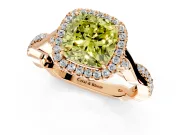Halo Engagement Ring Setting for Fancy Yellow Cushion Cut Center with Twist Band and Prong Head in Rose Gold
