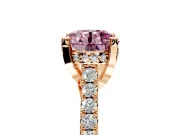 Solitaire Engagement Ring Setting for Fancy Pink Round Cut Center with Widening Pave Band and Claw Prong Head in Rose Gold