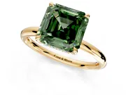Hidden Halo Engagement Ring Setting for Fancy Green Asscher Cut Center with Thin Rounded Band and Prong Head in Yellow Gold