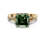 Solitaire Engagement Ring Setting for Fancy Green Asscher Cut Center with Twisted Pave Split Shank and Prong Head in Yellow Gold