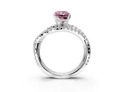 Solitaire Engagement Ring Setting for Fancy Pink Radiant Cut Center with Woven 3-Strand Pave Band and Prong Head in White Gold