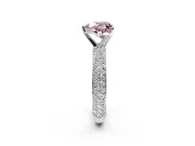 Solitaire Engagement Ring Setting for Fancy Pink Heart-Shaped Center with Domed Multi-Row Pave Band and Prong Head in Platinum