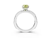 Solitaire Engagement Ring Setting for Fancy Yellow Oval Center with Milgrain-Edged Pave Band and Prong Head in Platinum