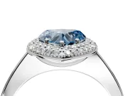Halo Engagement Ring Setting for Fancy Blue Heart-Shaped Center with Plain Tapered Band and Prong Head in Platinum