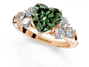 Cluster Engagement Ring Setting for Fancy Green Heart-Shaped Center with Round Cut Accent Frame and Prong Head in Rose Gold