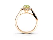 Halo Engagement Ring Setting for Fancy Yellow Oval Center with Raised Halo, Pave Band and Prong Head in Rose Gold