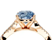 Solitaire Engagement Ring Setting for Fancy Blue Cushion Cut Center with Twisted Pave Split Shank and Prong Head in Rose Gold