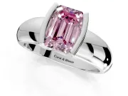 Tension Engagement Ring Setting for Fancy Pink Emerald Cut Center with Wide Flat Band and Tension Head in Platinum