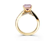 Solitaire Engagement Ring Setting for Fancy Pink Asscher Cut Center with Crossover Accents and Prong Head in Yellow Gold