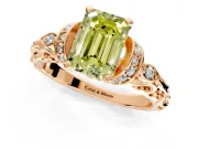 Solitaire Engagement Ring Setting for Fancy Yellow Emerald Cut Center with Filigree Band and Prong Head in Rose Gold