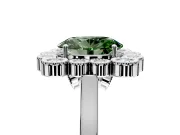 Cluster Halo Engagement Ring Setting for Fancy Green Oval Center with Milgrain Bezel Accents and Prong Head in Platinum