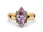 Tension Engagement Ring Setting for Fancy Pink Marquise Center with Wide Flat Band and Tension Head in Yellow Gold