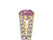 Solitaire Engagement Ring Setting for Fancy Pink Cushion Cut Center with Pave Split Shank and Prong Head in Yellow Gold